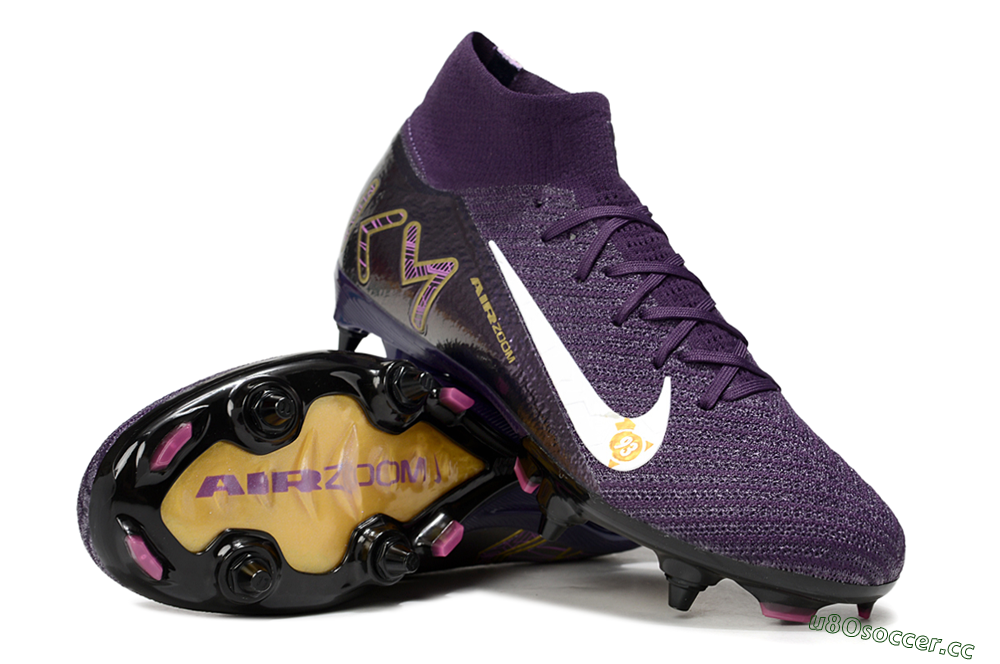 Men's Nike Air Zoom Mercurial Superfly 10 Elite SG Soft Ground High-Tops Football Boots - Purple/White/Gold 3