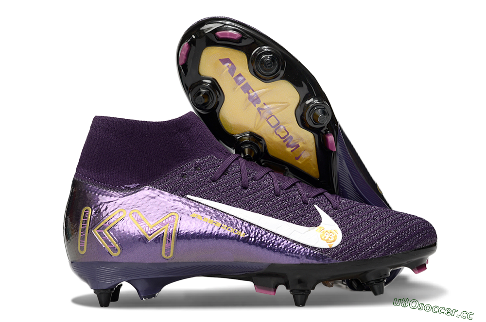 Men's Nike Air Zoom Mercurial Superfly 10 Elite SG Soft Ground High-Tops Football Boots - Purple/White/Gold 2