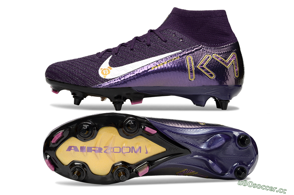 Men's Nike Air Zoom Mercurial Superfly 10 Elite SG Soft Ground High-Tops Football Boots - Purple/White/Gold 1