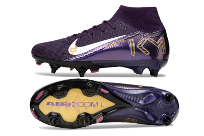 Men's Nike Air Zoom Mercurial Superfly 10 Elite SG Soft Ground High-Tops Football Boots - Purple/White/Gold