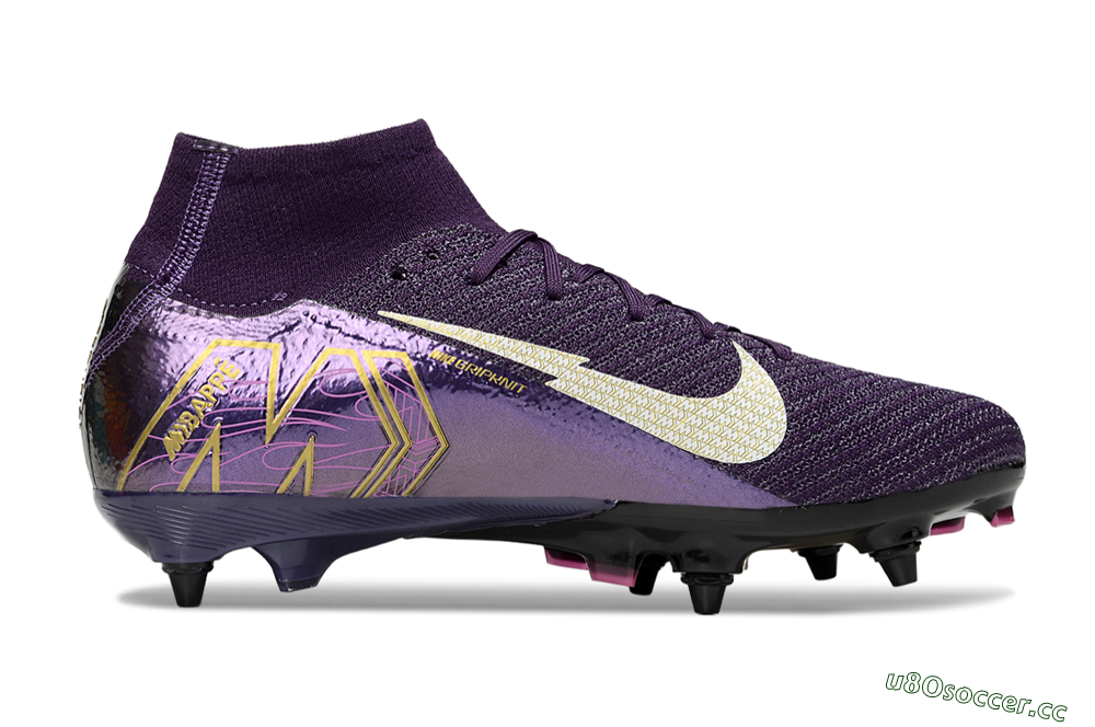 Men's Nike Air Zoom Mercurial Superfly 10 Elite SG Soft Ground High-Tops Football Boots - Purple/White/Gold 7