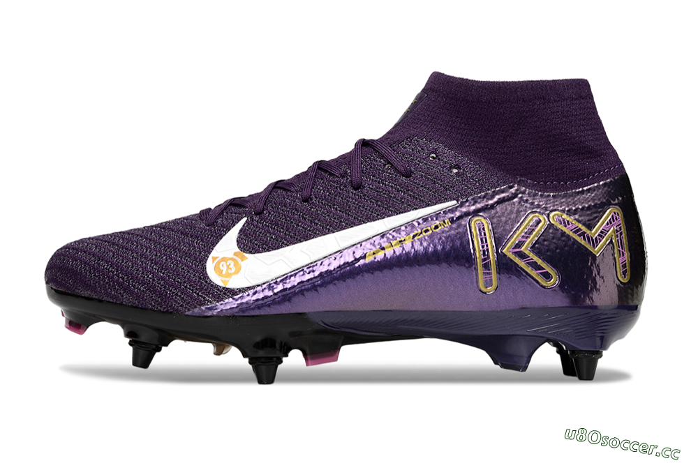 Men's Nike Air Zoom Mercurial Superfly 10 Elite SG Soft Ground High-Tops Football Boots - Purple/White/Gold 0