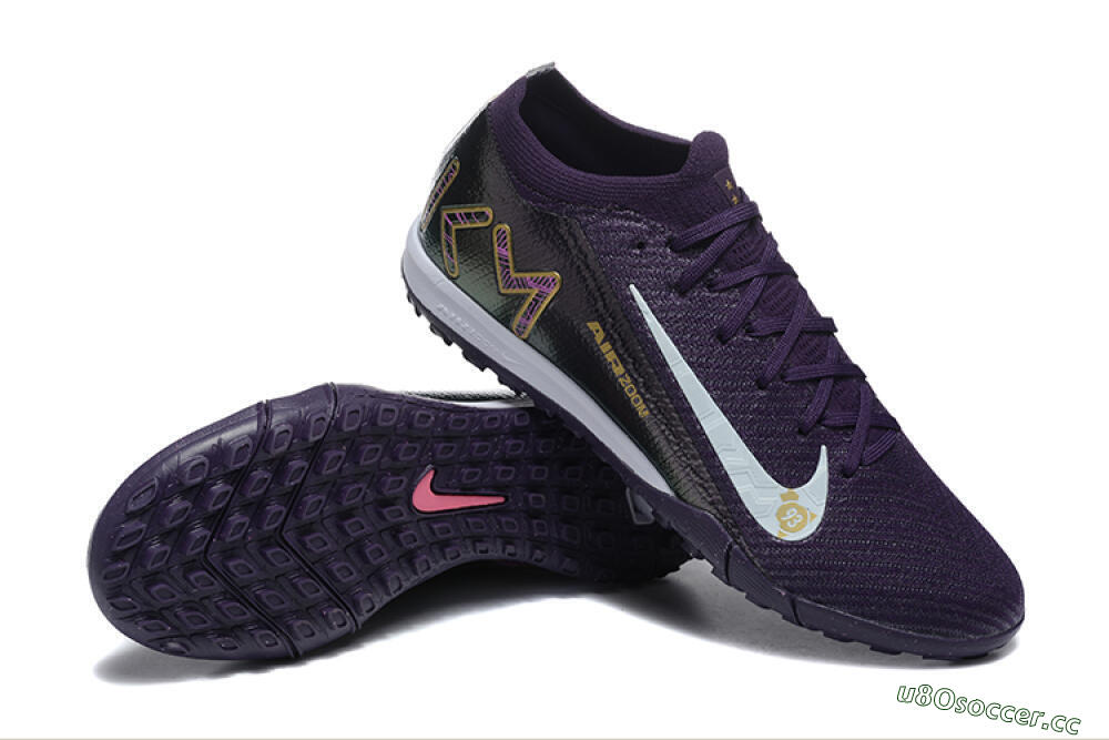 Men's Nike Air Zoom Mercurial Vapor 16 Elite TF Artificial Turf Low-Tops Football Shoes - Purple/White/Gold 4