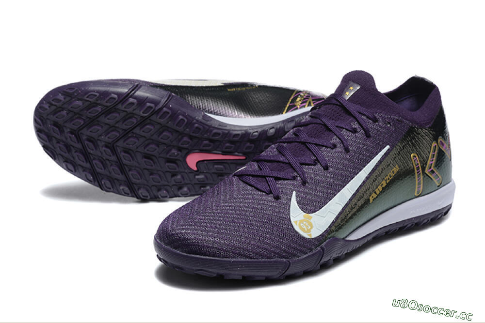 Men's Nike Air Zoom Mercurial Vapor 16 Elite TF Artificial Turf Low-Tops Football Shoes - Purple/White/Gold 3