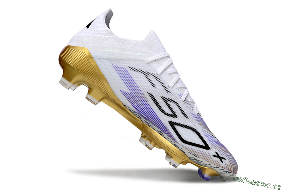 Men's Adidas F50+ Elite Lightstrike Pro FG Firm Ground Low-Tops Football Boots - White/Purple/Gold 4
