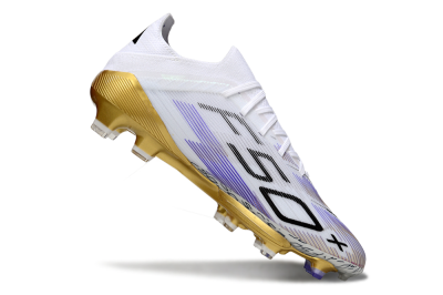 Men's Adidas F50+ Elite Lightstrike Pro FG Firm Ground Low-Tops Football Boots - White/Purple/Gold