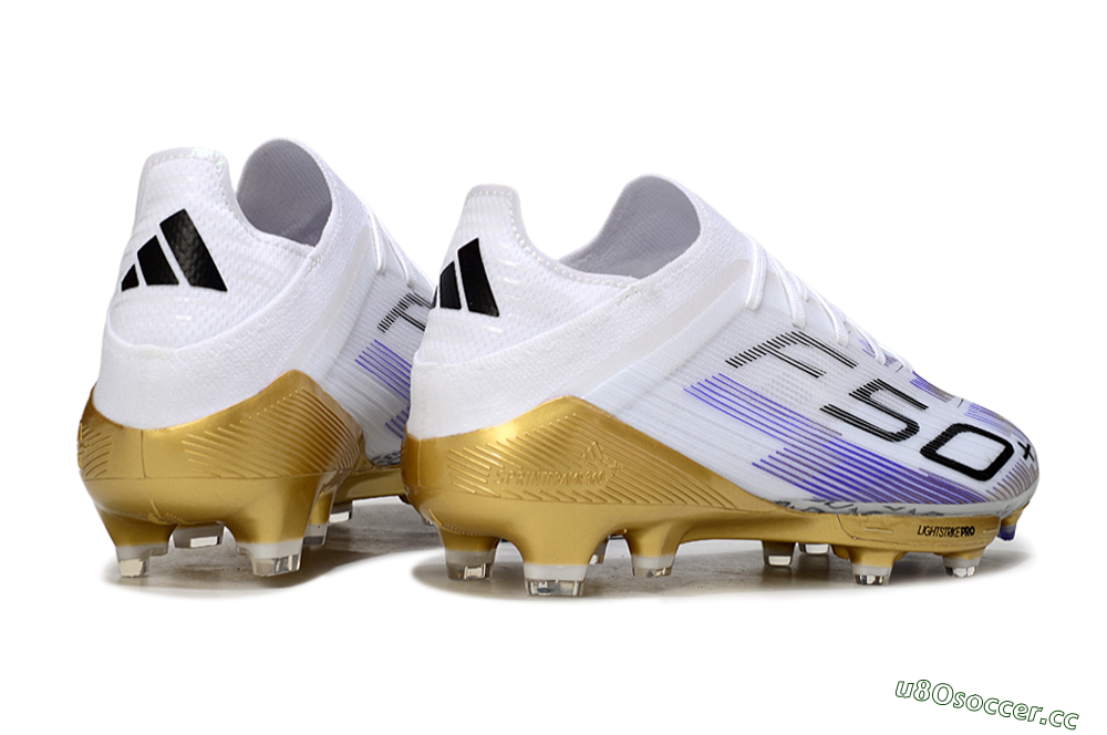 Men's Adidas F50+ Elite Lightstrike Pro FG Firm Ground Low-Tops Football Boots - White/Purple/Gold 6
