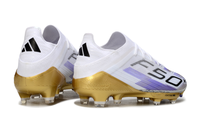 Men's Adidas F50+ Elite Lightstrike Pro FG Firm Ground Low-Tops Football Boots - White/Purple/Gold