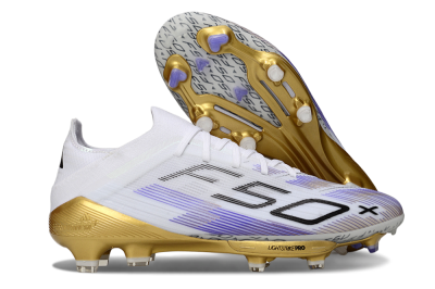 Men's Adidas F50+ Elite Lightstrike Pro FG Firm Ground Low-Tops Football Boots - White/Purple/Gold