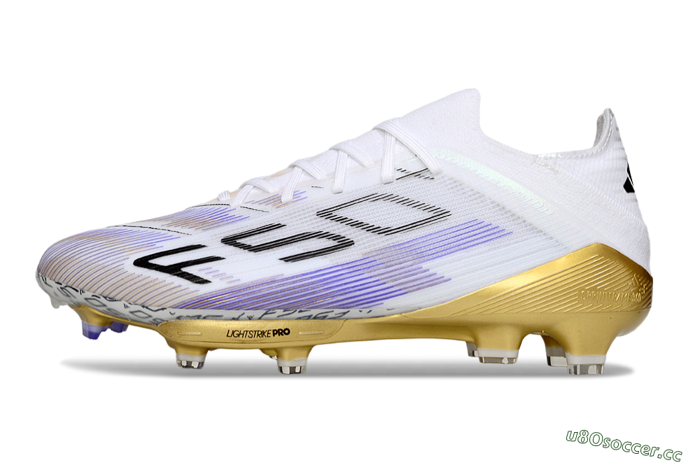 Men's Adidas F50+ Elite Lightstrike Pro FG Firm Ground Low-Tops Football Boots - White/Purple/Gold 0