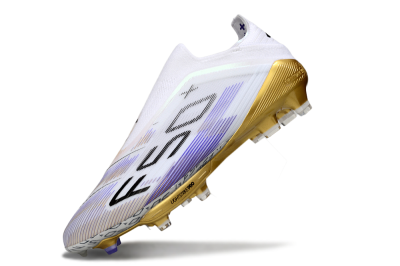 Men's Adidas F50+ Elite Lightstrike Pro Laceless FG Firm Ground Low-Tops Football Boots - White/Purple/Gold