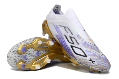 Men's Adidas F50+ Elite Lightstrike Pro Laceless FG Firm Ground Low-Tops Football Boots - White/Purple/Gold