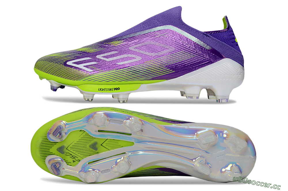 Men's Adidas F50+ Elite Laceless FG Firm Ground Low-Tops Football Boots - Purple/Yellow/White 1
