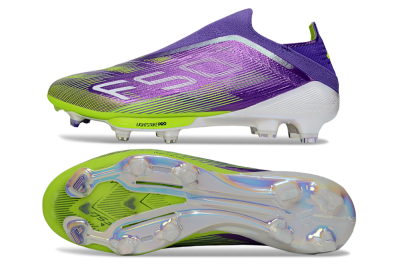 Men's Adidas F50+ Elite Laceless FG Firm Ground Low-Tops Football Boots - Purple/Yellow/White