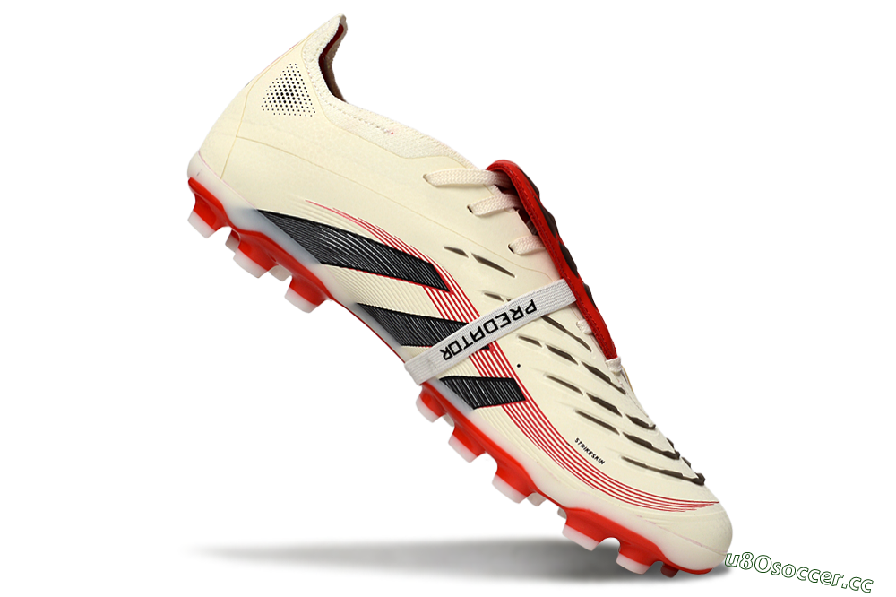 Unisex Adidas Predator Elite Foldover Tongue TF Artificial Turf Low-Tops Football Shoes - Beige/Black/Red 4