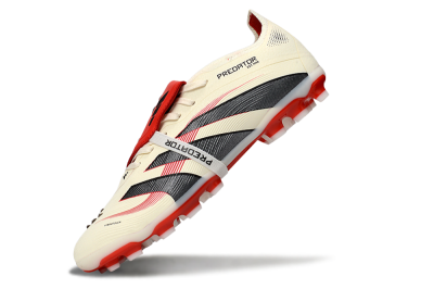 Unisex Adidas Predator Elite Foldover Tongue TF Artificial Turf Low-Tops Football Shoes - Beige/Black/Red