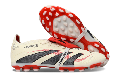 Unisex Adidas Predator Elite Foldover Tongue TF Artificial Turf Low-Tops Football Shoes - Beige/Black/Red