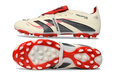 Unisex Adidas Predator Elite Foldover Tongue TF Artificial Turf Low-Tops Football Shoes - Beige/Black/Red
