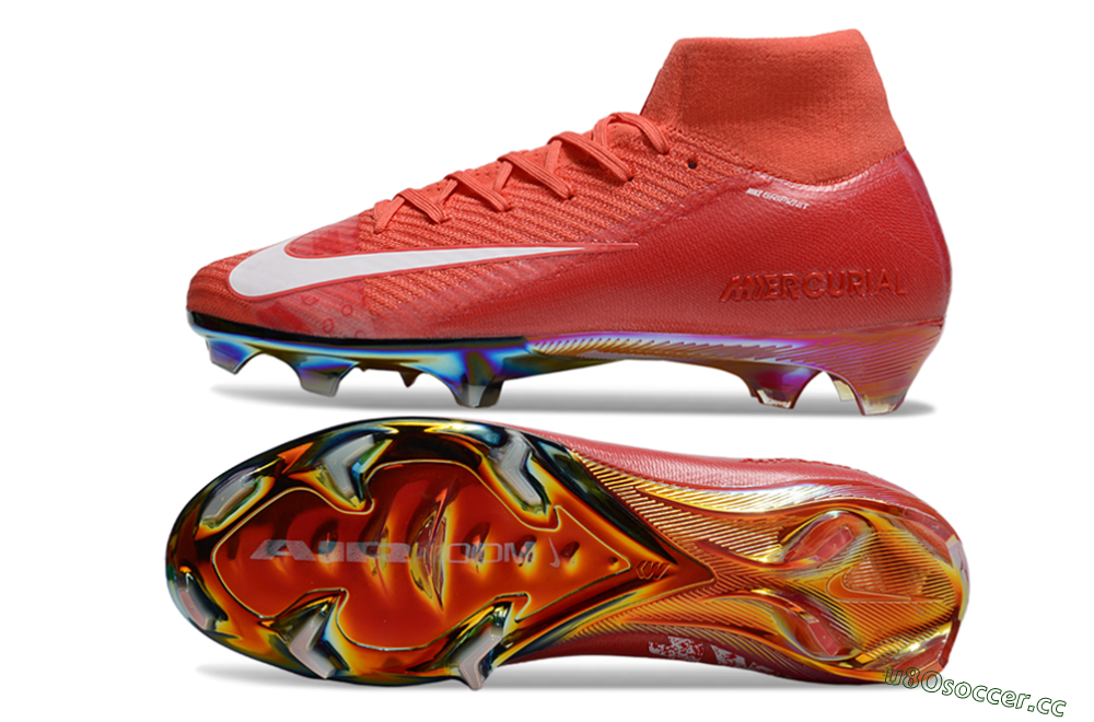 Men's Nike Air Zoom Mercurial Superfly 10 Elite FG Firm Ground High-Tops Football Boots - Red/White/Gold 1