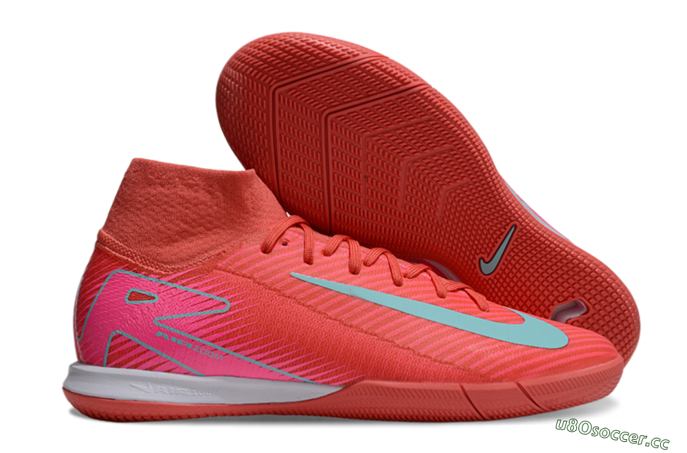 Men's Nike Air Zoom Mercurial Superfly 10 Elite IC Indoor & Futsal High-Tops Football Shoes - Red/Jade/Pink 2