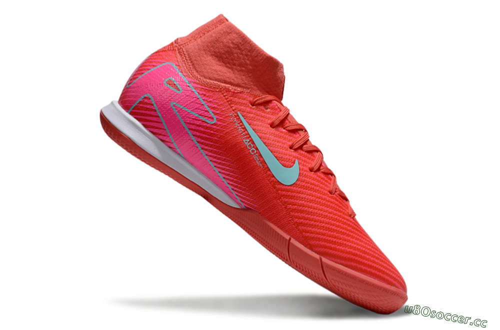 Men's Nike Air Zoom Mercurial Superfly 10 Elite IC Indoor & Futsal High-Tops Football Shoes - Red/Jade/Pink 4