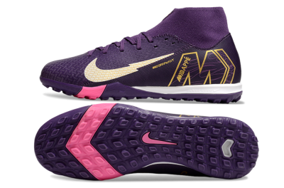 Men's Nike Air Zoom Mercurial Superfly 10 Academy TF Artificial Turf High-Tops Football Shoes - Purple/White/Gold