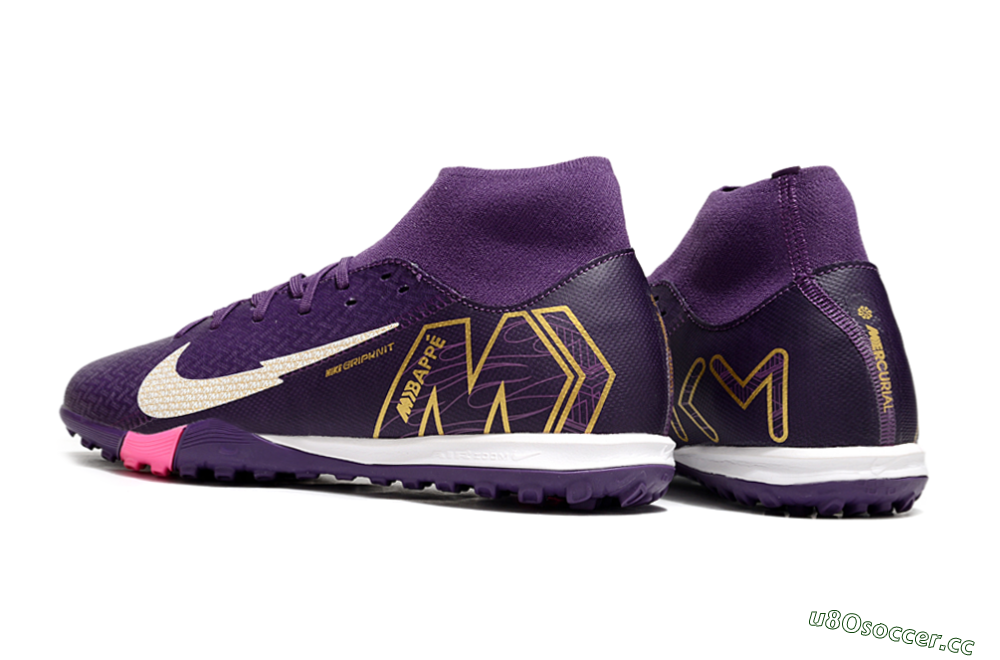 Men's Nike Air Zoom Mercurial Superfly 10 Academy TF Artificial Turf High-Tops Football Shoes - Purple/White/Gold 6