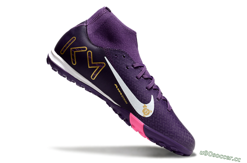 Men's Nike Air Zoom Mercurial Superfly 10 Academy TF Artificial Turf High-Tops Football Shoes - Purple/White/Gold 4