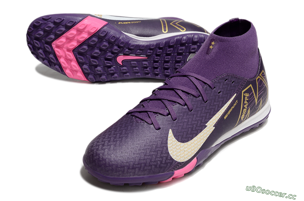 Men's Nike Air Zoom Mercurial Superfly 10 Academy TF Artificial Turf High-Tops Football Shoes - Purple/White/Gold 3