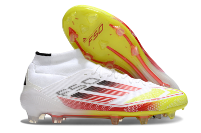 Men's Adidas F50 Elite Mid FG Firm Ground High-Tops Football Boots - White/Red/Yellow