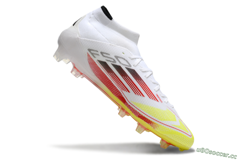 Men's Adidas F50 Elite Mid FG Firm Ground High-Tops Football Boots - White/Red/Yellow 4