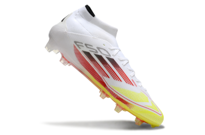 Men's Adidas F50 Elite Mid FG Firm Ground High-Tops Football Boots - White/Red/Yellow