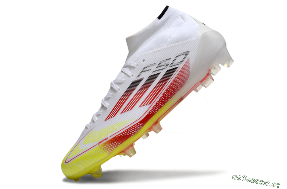 Men's Adidas F50 Elite Mid FG Firm Ground High-Tops Football Boots - White/Red/Yellow 5