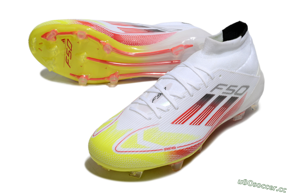 Men's Adidas F50 Elite Mid FG Firm Ground High-Tops Football Boots - White/Red/Yellow 3