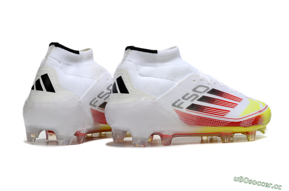 Men's Adidas F50 Elite Mid FG Firm Ground High-Tops Football Boots - White/Red/Yellow 6
