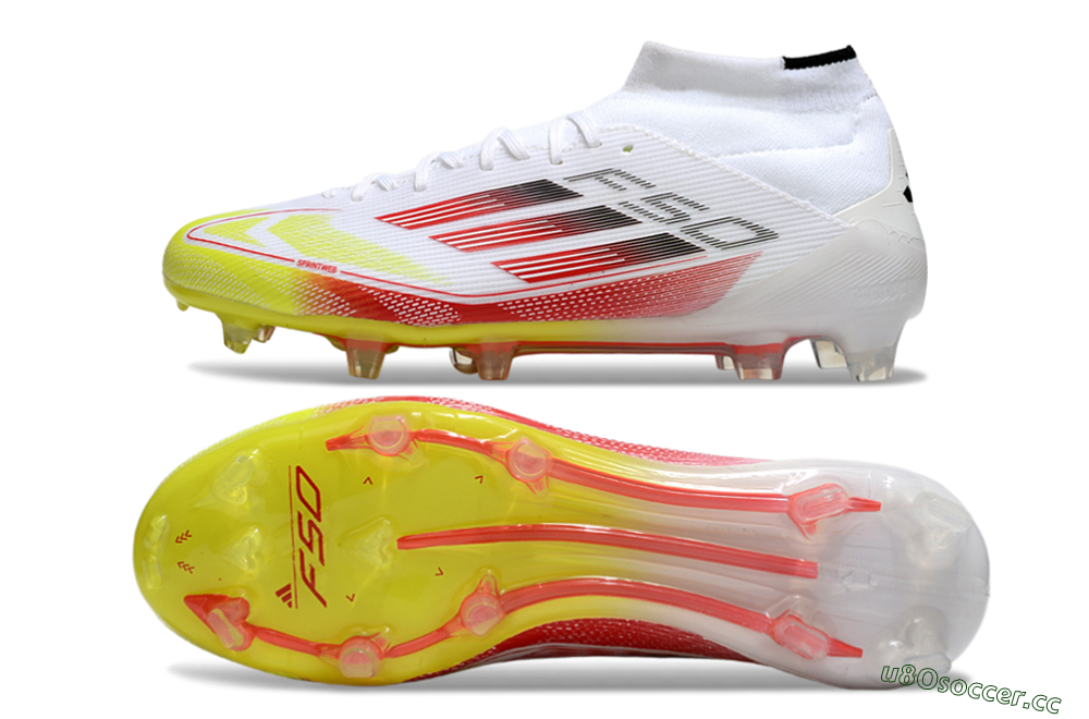 Men's Adidas F50 Elite Mid FG Firm Ground High-Tops Football Boots - White/Red/Yellow 1