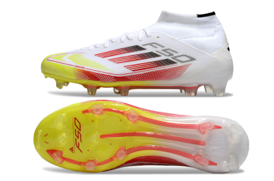 Men's Adidas F50 Elite Mid FG Firm Ground High-Tops Football Boots - White/Red/Yellow