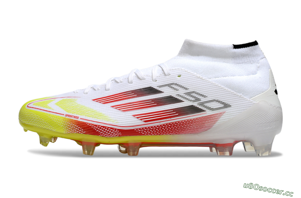 Men's Adidas F50 Elite Mid FG Firm Ground High-Tops Football Boots - White/Red/Yellow 0