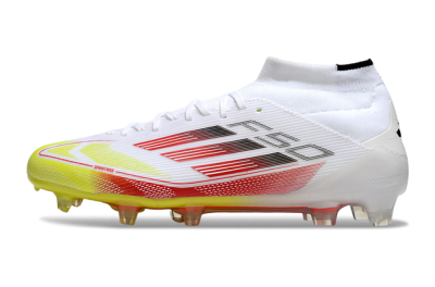 Men's Adidas F50 Elite Mid FG Firm Ground High-Tops Football Boots - White/Red/Yellow
