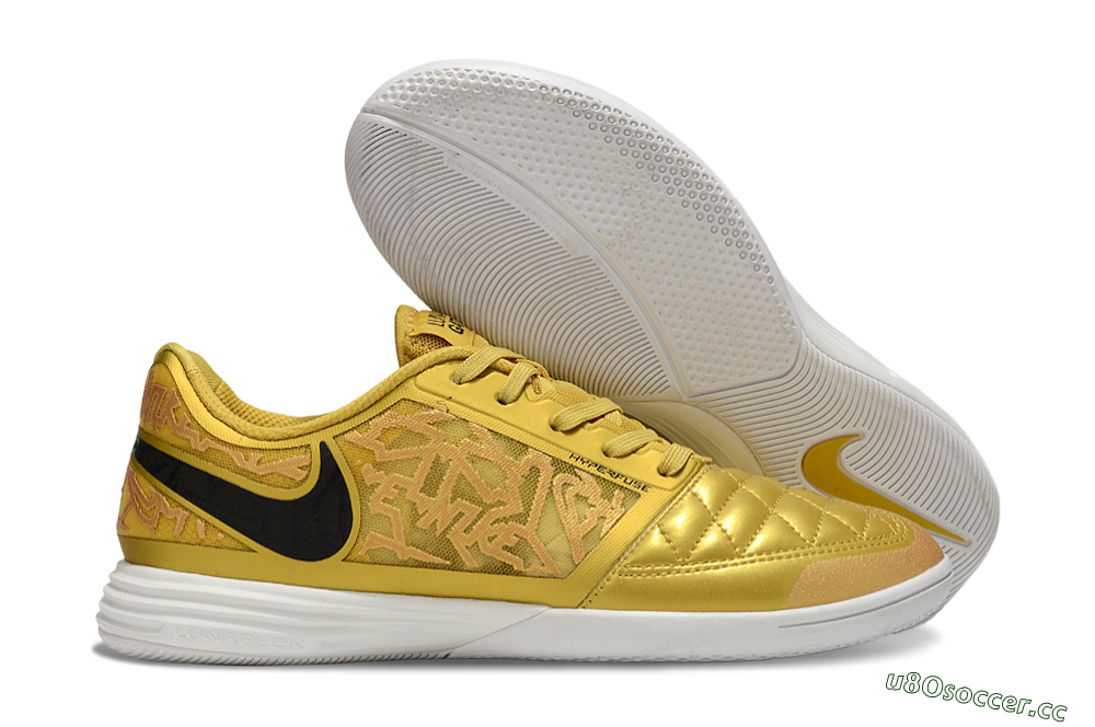 Men's Nike Lunar Gato 2 IC Indoor & Futsal Low-Tops Football Shoes - Gold/Black/White 2