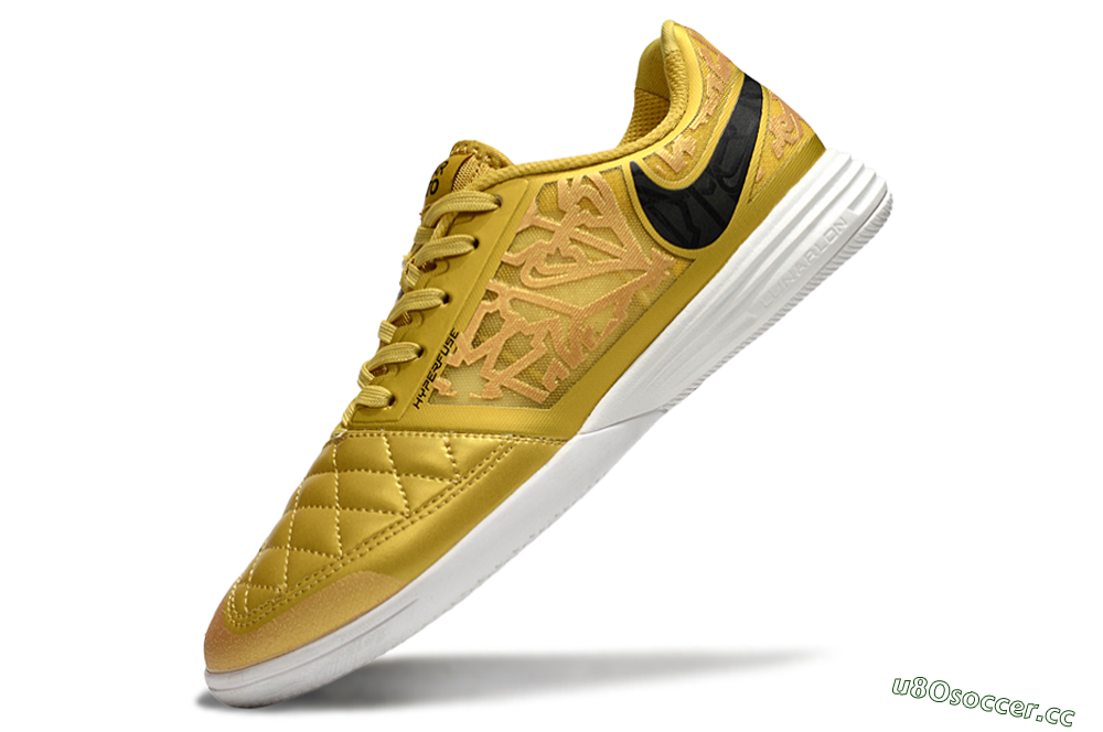 Men's Nike Lunar Gato 2 IC Indoor & Futsal Low-Tops Football Shoes - Gold/Black/White 5