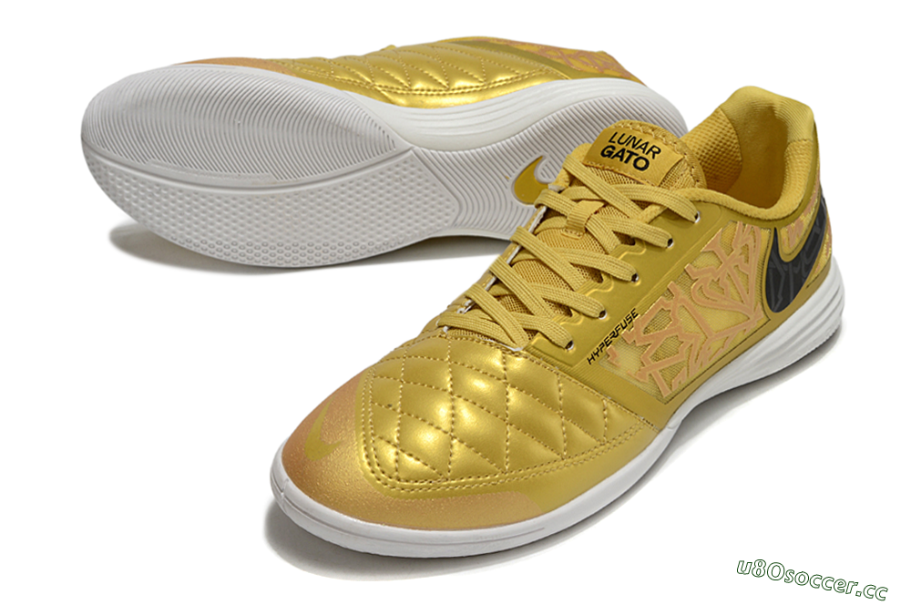 Men's Nike Lunar Gato 2 IC Indoor & Futsal Low-Tops Football Shoes - Gold/Black/White 3