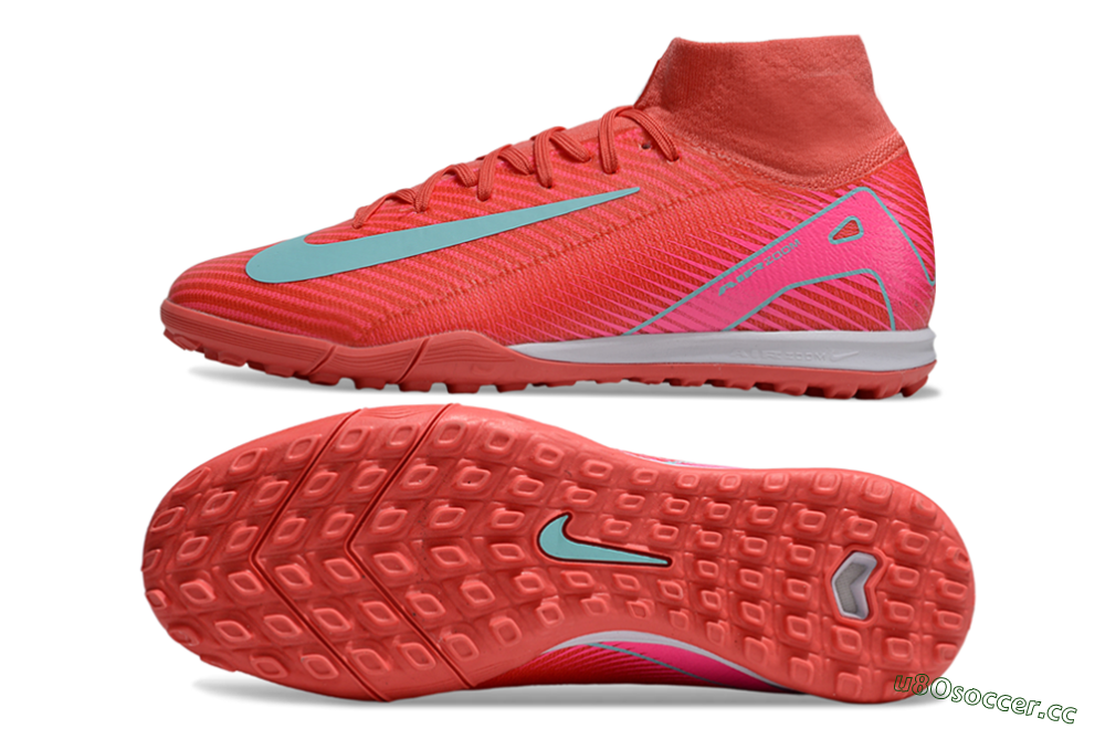 Unisex Nike Air Zoom Mercurial Superfly 10 Elite TF Artificial Turf High-Tops Football Shoes - Red/Jade/Pink 1