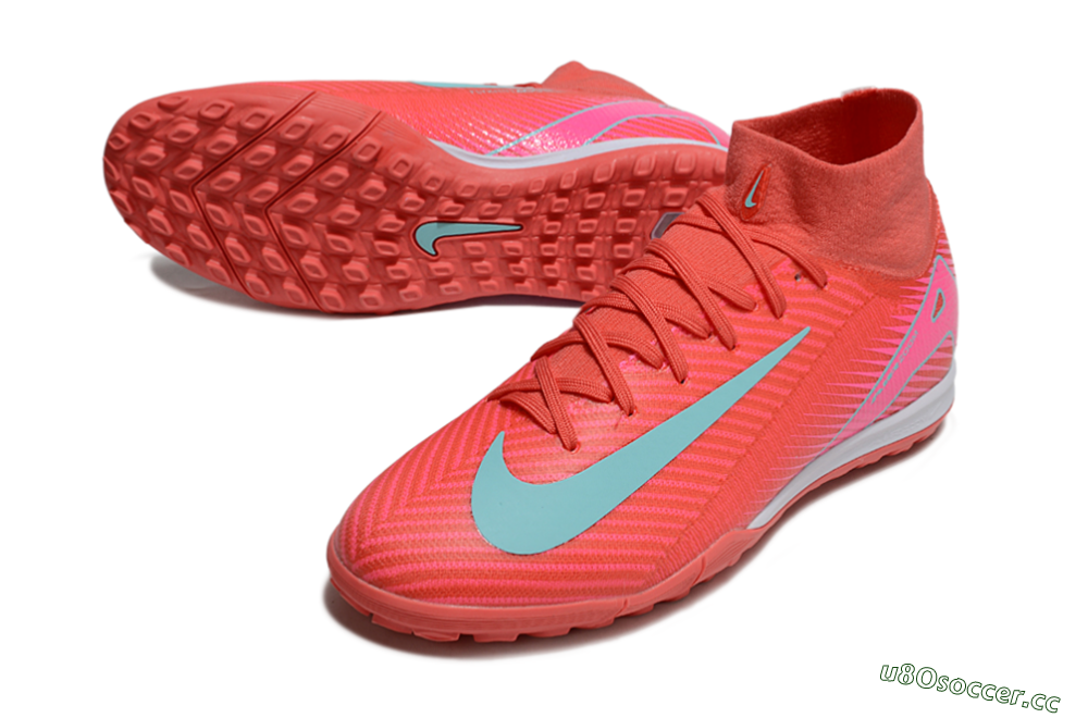 Unisex Nike Air Zoom Mercurial Superfly 10 Elite TF Artificial Turf High-Tops Football Shoes - Red/Jade/Pink 3