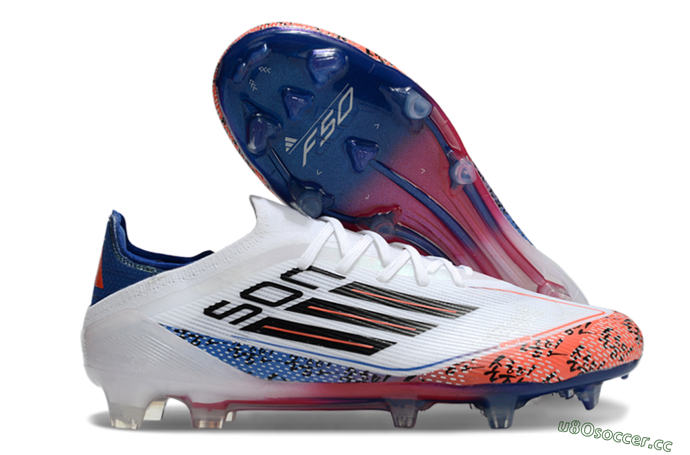 Men's Adidas F50 Elite FG Firm Ground Low-Tops Football Boots - White/Red/Blue 2