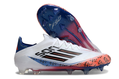 Men's Adidas F50 Elite FG Firm Ground Low-Tops Football Boots - White/Red/Blue