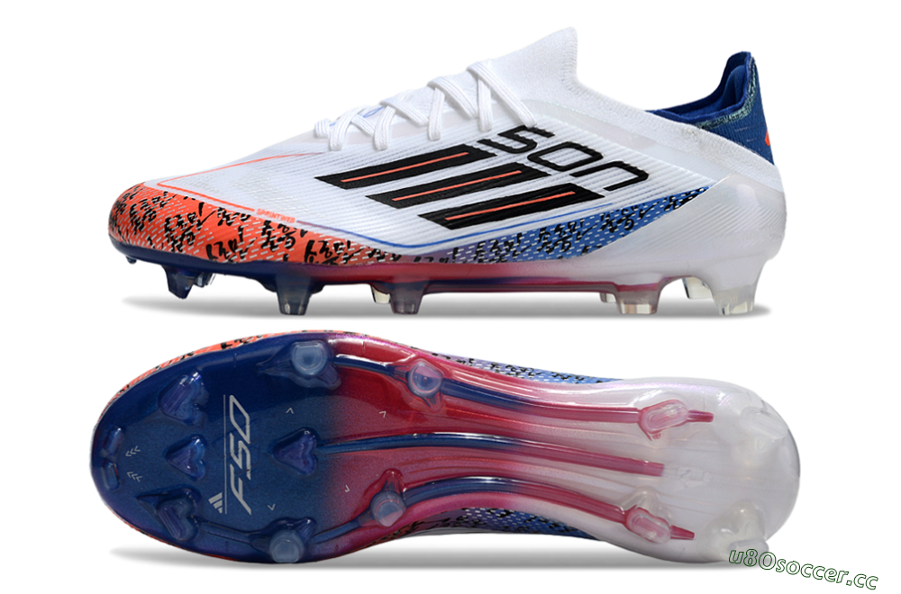 Men's Adidas F50 Elite FG Firm Ground Low-Tops Football Boots - White/Red/Blue 1