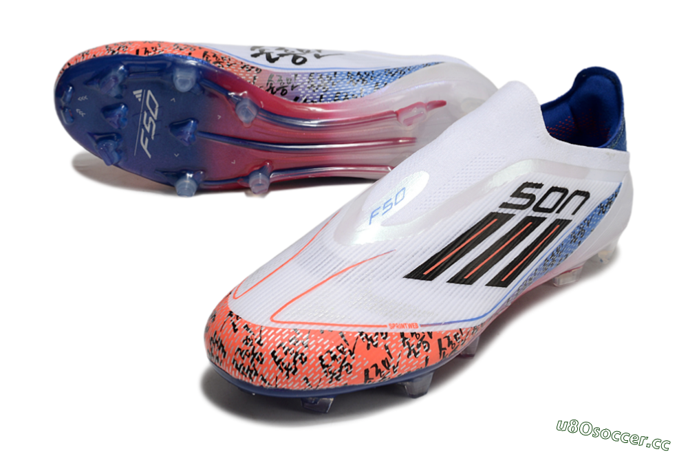 Men's Adidas F50 Elite Laceless FG Firm Ground Low-Tops Football Boots - White/Red/Blue 3