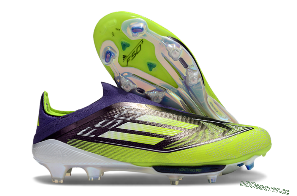 Men's Adidas F50+ Elite Lightstrike Pro Laceless FG Firm Ground Low-Tops Football Boots - Purple/Yellow/White 2
