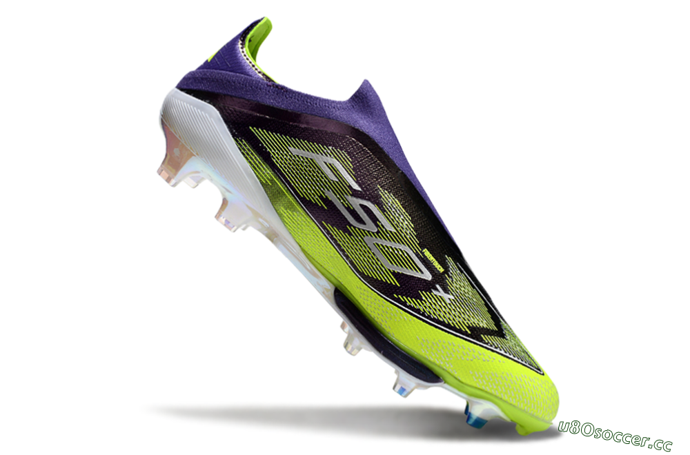 Men's Adidas F50+ Elite Lightstrike Pro Laceless FG Firm Ground Low-Tops Football Boots - Purple/Yellow/White 4